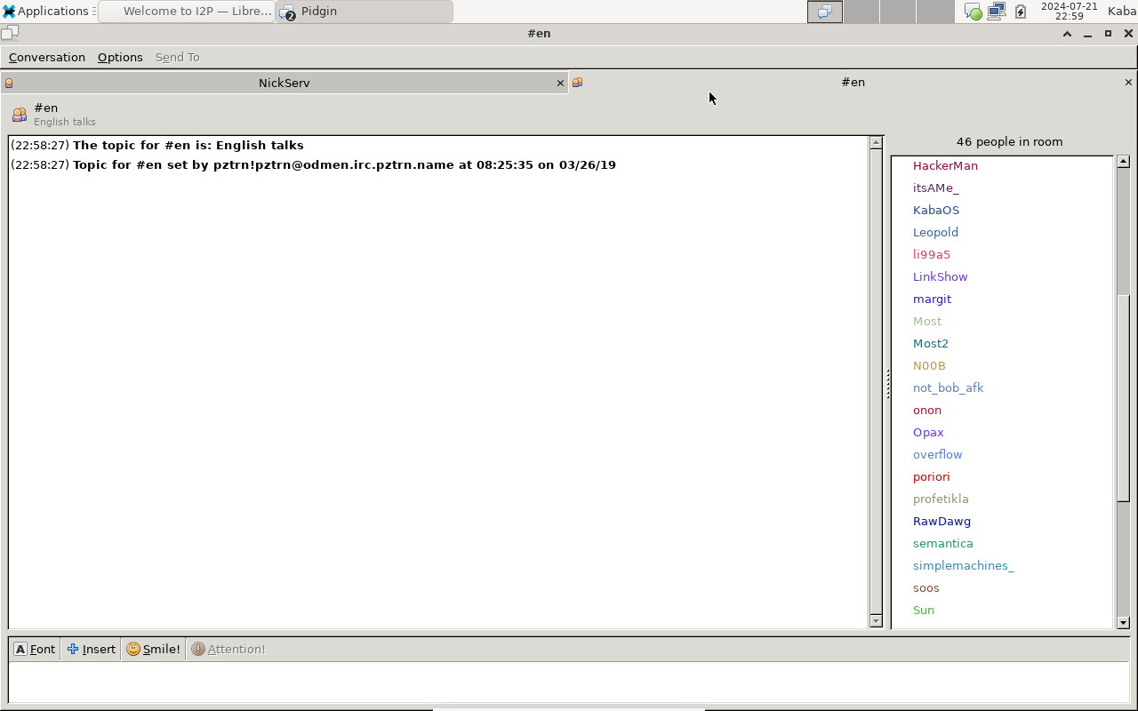 An irc client that shows that it works under i2p, and also under KabaOS!